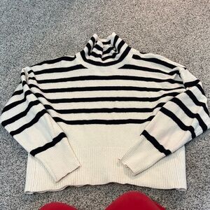 a new day Black and White Striped Turtleneck Sweater
